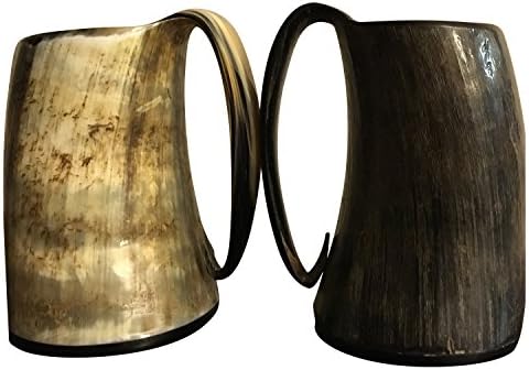 XXL Hand Crafted Game of thrones Vikings Style Drinking Glass - Medieval Era replicated Mug Wooden Bottom - BOTTLE OPENER &amp; GIFT BOX - Horn Tumblers hold 28 oz of Ale or liquid of your choosing