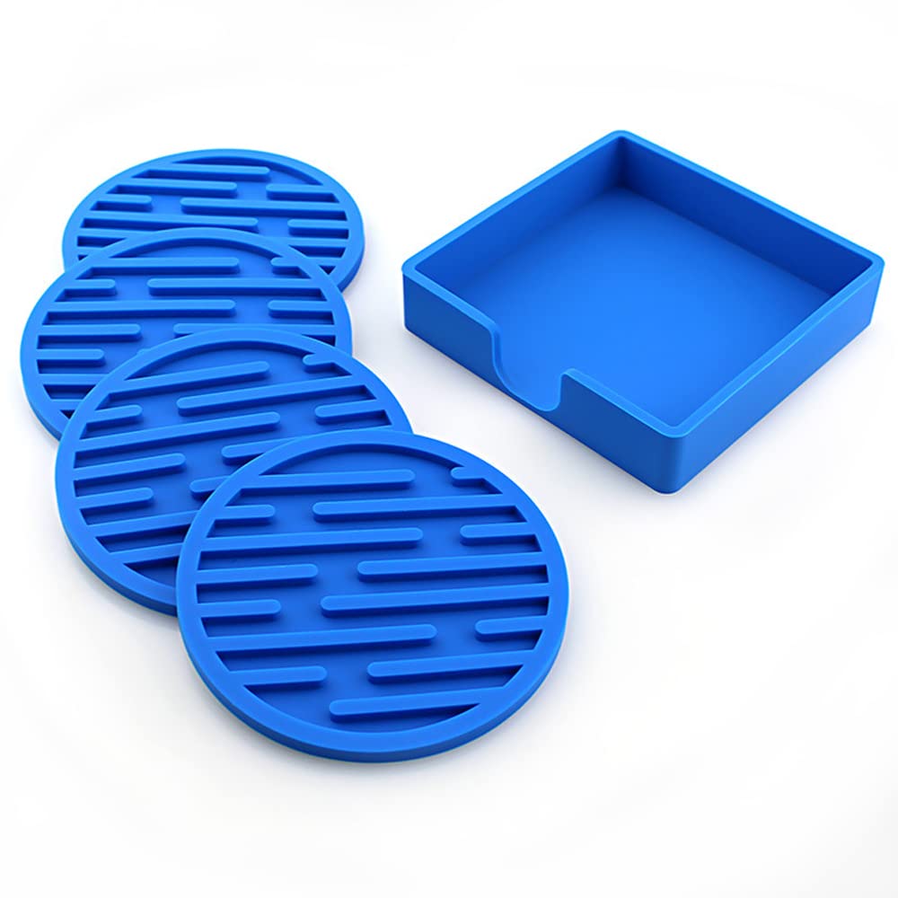 10cm/3.94inch Silicone Rubber Coasters Pad; Anti-scald Non-Slip Coaster; For Daily Kitchen Home/Bar Coffee Tea Cup Drink; Insulate/Protect Furniture Table Coffee Beer Mug WineGlass Bottle (Blue, 4)