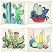 ZUEXT Pack of 4 Summer Style Cactus Decor Throw Pillow Cover Green Plants Decorative Cotton Linen Burlap Square Outdoor Cushion Cover Pillow Case for Car Sofa Bed Couch 18 x 18 Inch