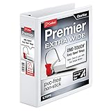 Cardinal Premier Extra-Wide 3-Ring Binder, 2", ONE-Touch Easy Open Locking Slant-D Rings, 565-Sheet Capacity, ClearVue Cover, White (13320)