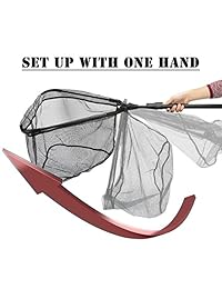 Goture Plegable Red de pesca Captura y liberación seguras Red de aterrizaje de peces con manija telescópica extensible resistente y duradera