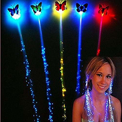Pawaca LED Butterfly Hair Lights,14 Inch LED Fiber Optic Flashing Hair Braid Extensions Flashing LED Light Up Toys Barrettes for Party, Bar Dancing Hairpin, Light Up Hair Accessories(1 Pack)