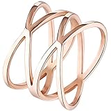 BOHG Jewelry Womens 14MM Rose Gold Plated Double "X" Criss Cross Long Hollow Ring Wedding Lady Gril Band Size 11