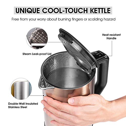 Electric Kettle, CUSIBOX 1.5L Temperature Control Tea Kettle with Keep Warm Function, Cool Touch Double Wall Stainless Steel Water Kettle, 1500W