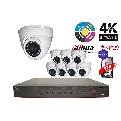 Dahua Penta-brid 1080P Security Package: 16CH 1080P Penta-brid XVR5116 5 in 1 (CVI TVI AHD IP and Analog) w/3TB Security Hard Drive+(8) 2MP Outdoor IR HDW1200 2.8MM Eyeball (NO LOGO OEM Local Support)