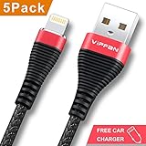 iPhone Charger,VIPFAN lightning Cable,5 Pack 3X3ft 2X6ft Nylon Braided 8 Pin certify lightning to USB charging Cable Cord powerline for iPhone 8 8plus 7 7 Plus 6 6S 6 Plus 5S SE iPod iPad(Black)