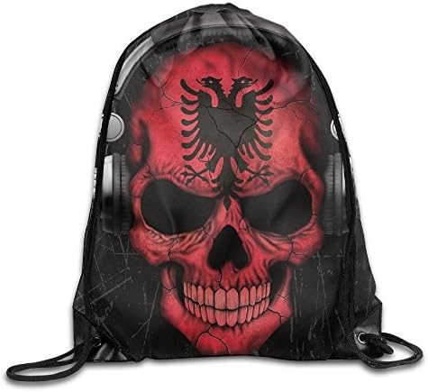 Dj Skull With Albanian Flag Cool Drawstring Travel Sports Backpack Gift