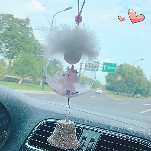 Car Ornaments Pendant Lovely Cartoon Unicorn Bell Pendant Car Creative Rear View Mirror Pendant Pendant Lady