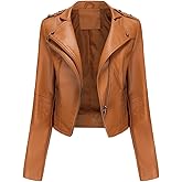 Sister Amy Women PU Leather Jacket Women Bomber Jacket Cropped Zipper Jacket Moto Coat