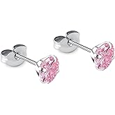 1 Pair Implant Grade Titanium Stud Earrings Set Hypoallergenic 3mm 4mm 5mm 6mm Cubic Zirconia G23 Titanium Earring Studs for Women Men for Sensitive Ear