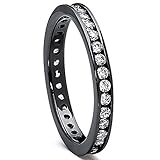 Sterling Silver 925 Women's Black Rhodium Eternity Ring Engagement wedding Band with Cubic Zirconia