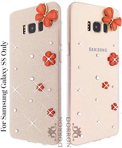 DORRON Butterfly Bling Rhinestones Glitter TPU Back Cover for Girls Samsung S8 (Champagne Gold)