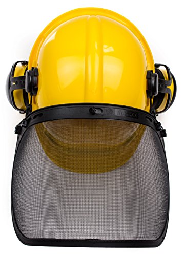 RK Safety Industrial Forestry Chainsaw Safety Helmet Combo Set | Hard Halmet Hat, Hearing Protection Ear Muffs, Mesh Face Shield Visor, Hold Breacket | ANSI and EN Certified (SHC101, Yellow) - Thumbnail 5