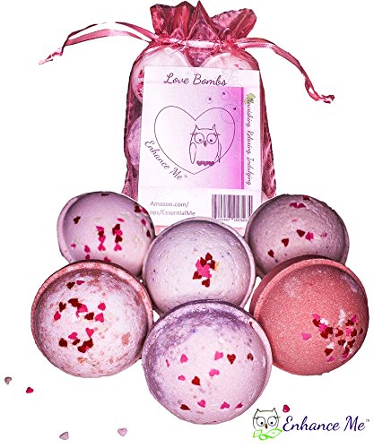 Love & Hearts Valentine Gift Set 6 Bath Bombs from Enhance Me, Handmade with Organic Palm Oil, Rich Shea Butter and Coconut Oil