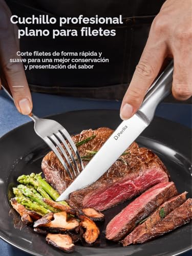 D.Perlla Meat Knife 8 Pieces, Extra Sharp Fixed Blade Meat Knife Set, Professional Fixed Blade Meat Knife for Kitchen Table, 23 cm