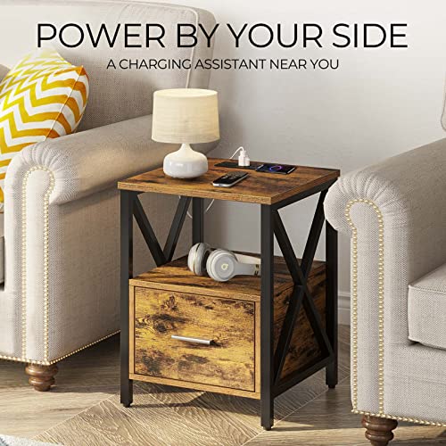 Rolanstar End Table with Wireless Charging Station, Nightstand with