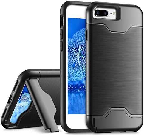 iPhone 7 Plus Case, Ecoconut iPhone 7 Plus Wallet Case Kickstand Card Slot Cover Dual Layer Protective Hard Shell Thin Armor Defender Slim Bumper Grip Case with Card Holder for iPhone 7 Plus Black