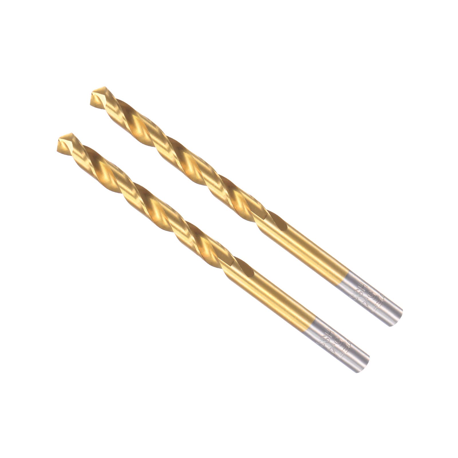 CoCud Twist Drill Bits, 5.4mm Drilling Diameter, Titanium Coated High Speed Steel 6542 Straight Round Shank - (Applications: for Stainless Steel Alloy Metal), 2-Pieces