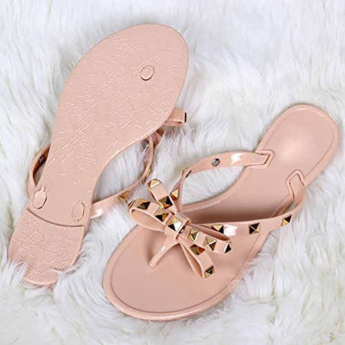 image for XMWEALTHY Women's Casual Jelly Flip Flop Sandal Flats Summer Bow Tie T