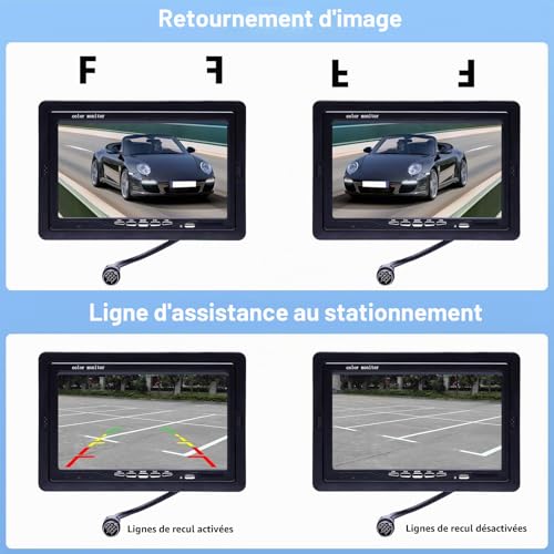 CAMECHO Backup Camera Kit with 7" LCD Display Dual Camera and 4 Channel Quad Video Input, IP68 Waterproof Rearview Camera for Camper, Truck, RV and Trailers