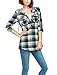 Allegra K Women's Button Down Plaids Drawstring Hooded Shirt Green L (US 14)