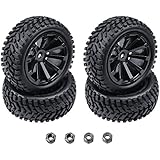 Hobbypark 4-Pack OD 2.99 inch / 76mm Rubber 1:10 RC Car Tires & Wheel Rims Foam Inserts 12mm Hex Hub
