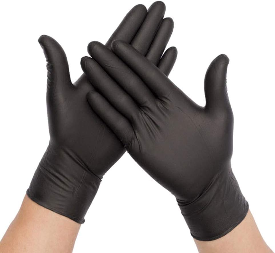 100PCS Disposable Nitrile Vinyl Gloves, Powder Free, Latex Free, Non-Sterile, Healthcare, Food Handling Use (Black,L)