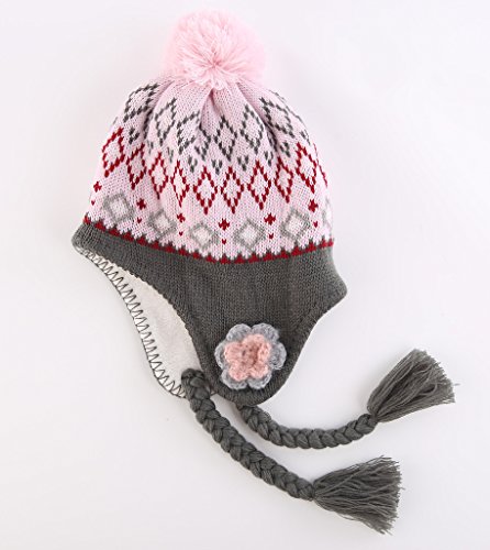 Home Prefer Toddler Girls Hats with Soft Fleece Lining Crochet Flowers Earflaps Hat Pink Peruvian Hat M