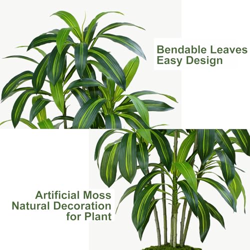 ZEEOZE 150cm Dracaena Plant Artificial Tree Tall Fake Tropical Floor Plants Potted Artificial Silk Tree Leaf Faux Trees White Tall Planter for Home Office Living Room Indoor Outdoor Decor
