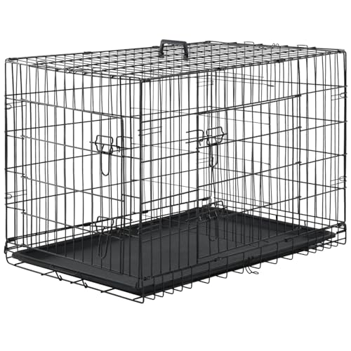 Furniture of America Yucca Metal Double Door Folding Wire Pet Crate with Divide…