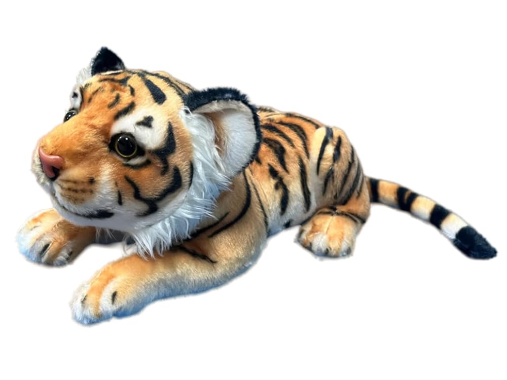 Tikwisdom Reclining tiger doll, stuffed animal - plush toy tiger, plush toy cat, for jungle theme, decoration, cuddling, gifts for boys and girls, length 35 cm