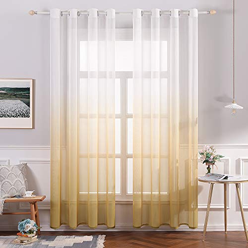 MIULEE Set of 2 Gradient Curtains with Eyelets Window Mosquito Net in Polyester Colour Changed Half-Transparent Shade Decor for Living Room, Bedroom, Office, 140 x 145 cm (L x H) Orange