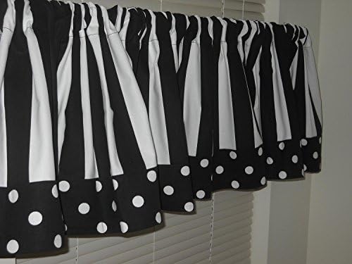 Valance Curtain - Black and White Striped with Polka Dot Trim // 15’’ (L) x 52’’ (W) // Window Treatments, Topper, Kitchen, Nursery, Kids, Playroom, Classroom