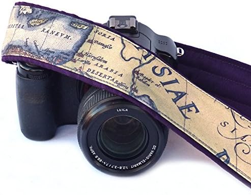 Vintage Map Camera Strap. Dark Purple. Holy Land Camera Strap. Nikon, Canon Camera Strap. DSLR Camera Strap. For Him, For Her; 043
