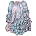 ColorGround Long Curly Cosplay Wig with 2 Ponytails(Pink/Blue)