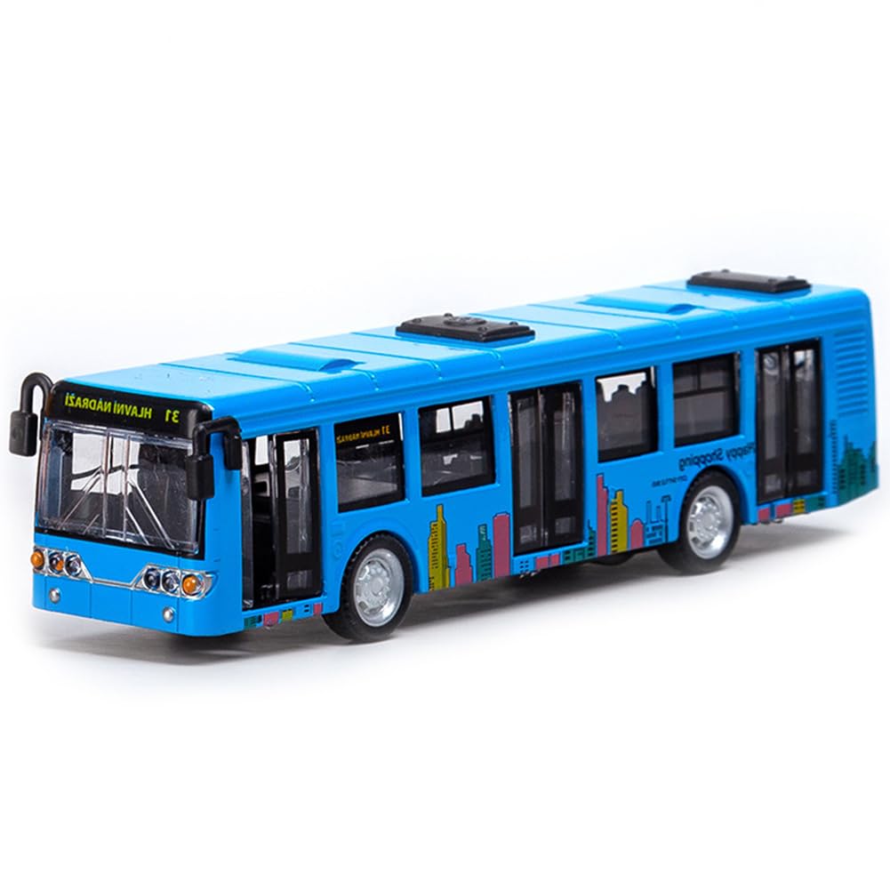 HFFJJLTU Alloy Diecast 1:70 Scale Bus Toy, City Bus Model Pull Back Kids Gifts (Blue)