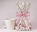 Saybrook Products Donut Sprinkles Cellophane Treat/Party Favor Bags with Hot Pink Twist-Tie Organza Bow. Set of 10 Gussetted 11x5x3 Goodie Bags with Bows. Multi-Color