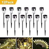 Joidy 12 Pack Solar Pathway Lights Outdoor, LED Solar Powered Garden Lights, Stainless Steel Landscape Lighting for Garden, Lawn, Patio, Yard, Walkway, Driveway Warm White