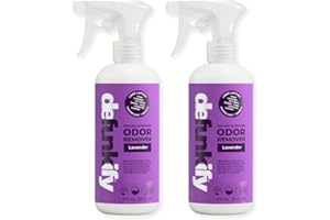 DEFUNKIFY Odor Remover Spray, 16oz (2-Pack). 'Lavender' Essential Oil Odor Eliminator for Strong Odors on Fabric, Shoes, Activewear. 'ProvenSafe' Deodorizer for Pets, Kids & Sensitive Gear w/Ionic Silver