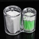 INTBUYING Acrylic Clear Cotton Ball and Swab Organizer Holder Container Comestic Makeup Organizer Makeup Brush Holder Bathroom Orgnizer