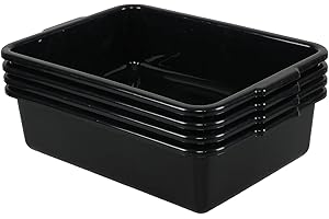 Julyeen 15 L Plastic Bus Bin, Black Commercial Bus Box for Restaurant, 4 Packs