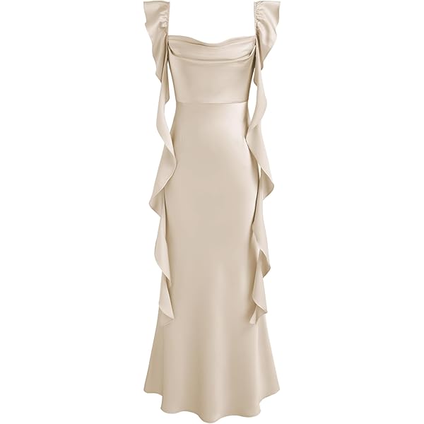 Amazon.com: CIDER Summer Maxi Dress Wedding Guest Cowl Neck Glitter Ruffle  Hem Bodycon Party Slim Formal Sleeveless Dress Blue : Clothing, Shoes &  Jewelry
