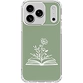 Mabluworqe Sage Green Flowers Bookish Phone Case Compatible with iPhone 17 Pro, Book Lover Phone Cover for iPhone 17 Pro