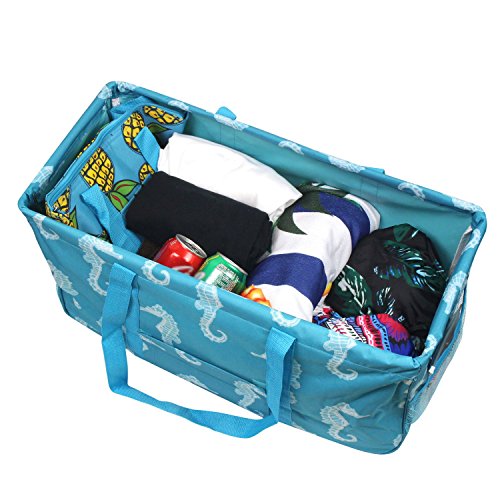 Zodaca All Purpose Wireframe Utility Tote Bag, Turquoise Seahorse - Thumbnail 2