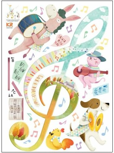 Amazon ウォールステッカー 動物 アニマル ブレーメン 音楽 音符 可愛いシール 馬 犬 猫 鶏 音楽隊 太鼓 ギター シンバル 歌 声 おしゃれ モダン カラフル 子供部屋 インテリアシール シール 風景 窓 子供 童話 並行輸入品 ウォールステッカー オンライン通販