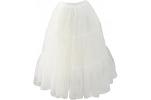 Temeemeg Crinoline, Hoopless Petticoat for Girls, 3-Layer Soft Long Crinoline Underskirt, Black Waist-Fitted Underskirt