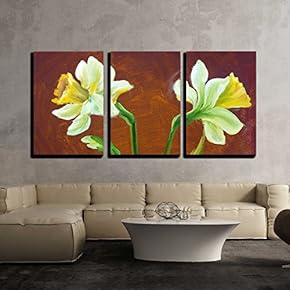 3 Piece Canvas Wall Art - Narcissus Oil Painting on Canvas. - Modern Home Art Stretched and Framed Ready to Hang - 16"x24"x3 Panels