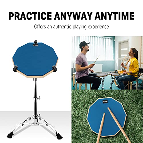 Donner 12 Inches Drum Practice Pad Silent Drum Pad Set Blue 2Sided