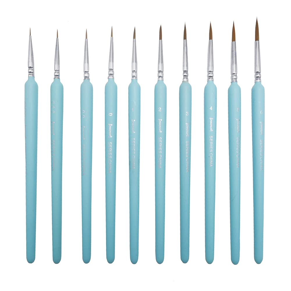 JOWOART 10Pcs Miniature Paint Brushes, Detail Fine Tip Paint Brushes Set with Ergonomic Handle - Suitable for Acrylic Painting, Oil, Watercolor, Face, Nail, Scale Model Painting, Line Drawing(Blue)