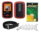 Red Soft Skin Case + Screen Protector + Armband + Smart Cord Wrap for SanDisk (SDMX24) Clip Sport 4GB 8GB MP3 Player